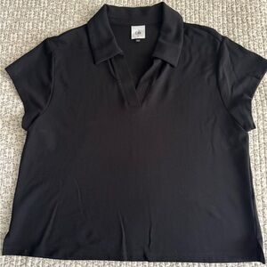 CAbi Black Short-Sleeve Polo V-Notch Top